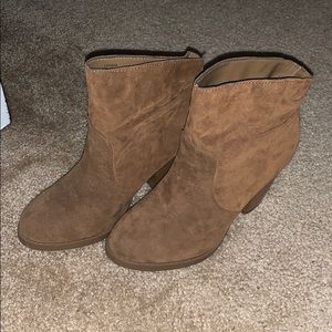 Women’s camel color booties with low heel